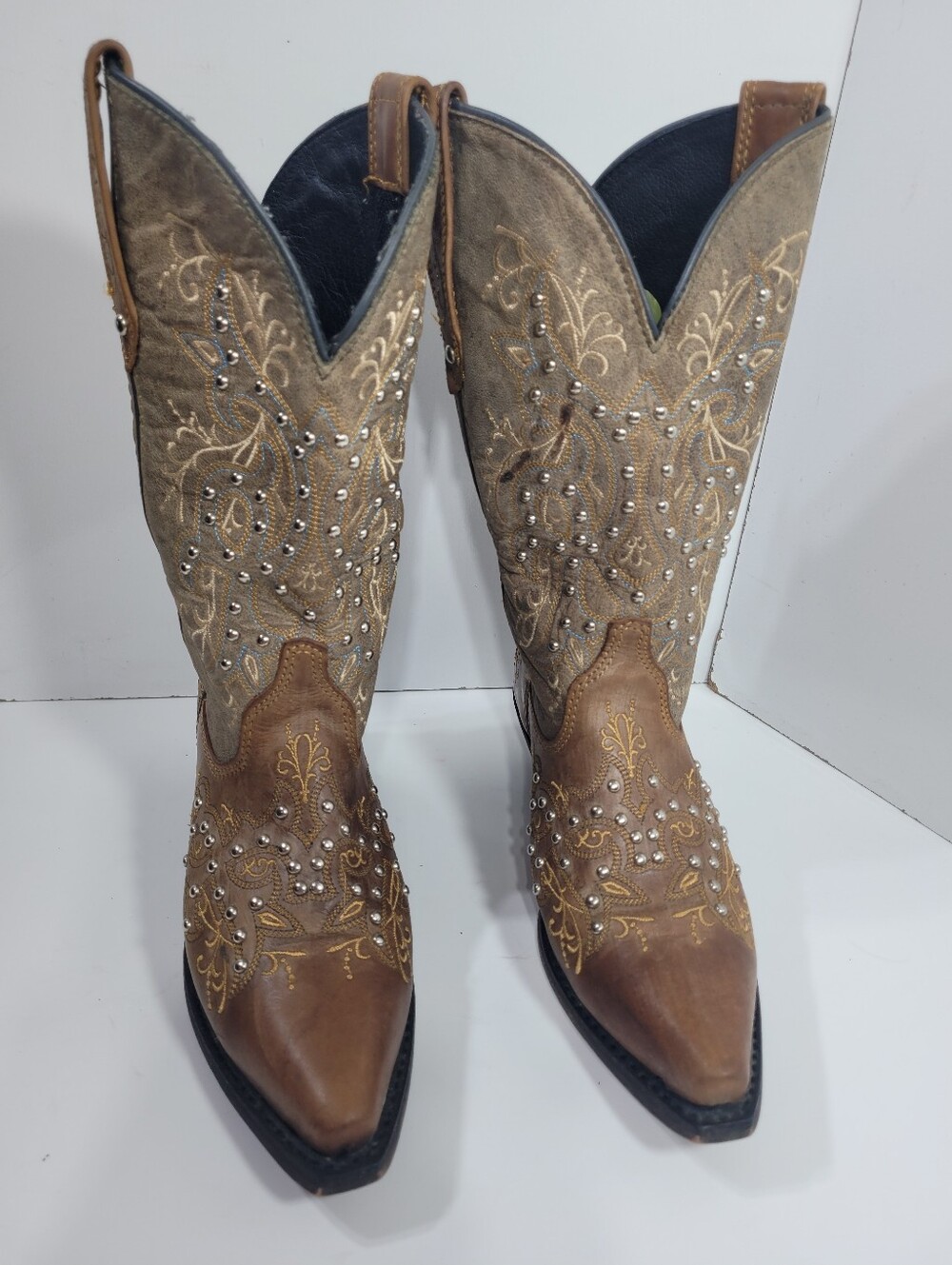 Rockin Country RC5065 Womens Studded Cowboy Boots Brown Leather Western Size 6M